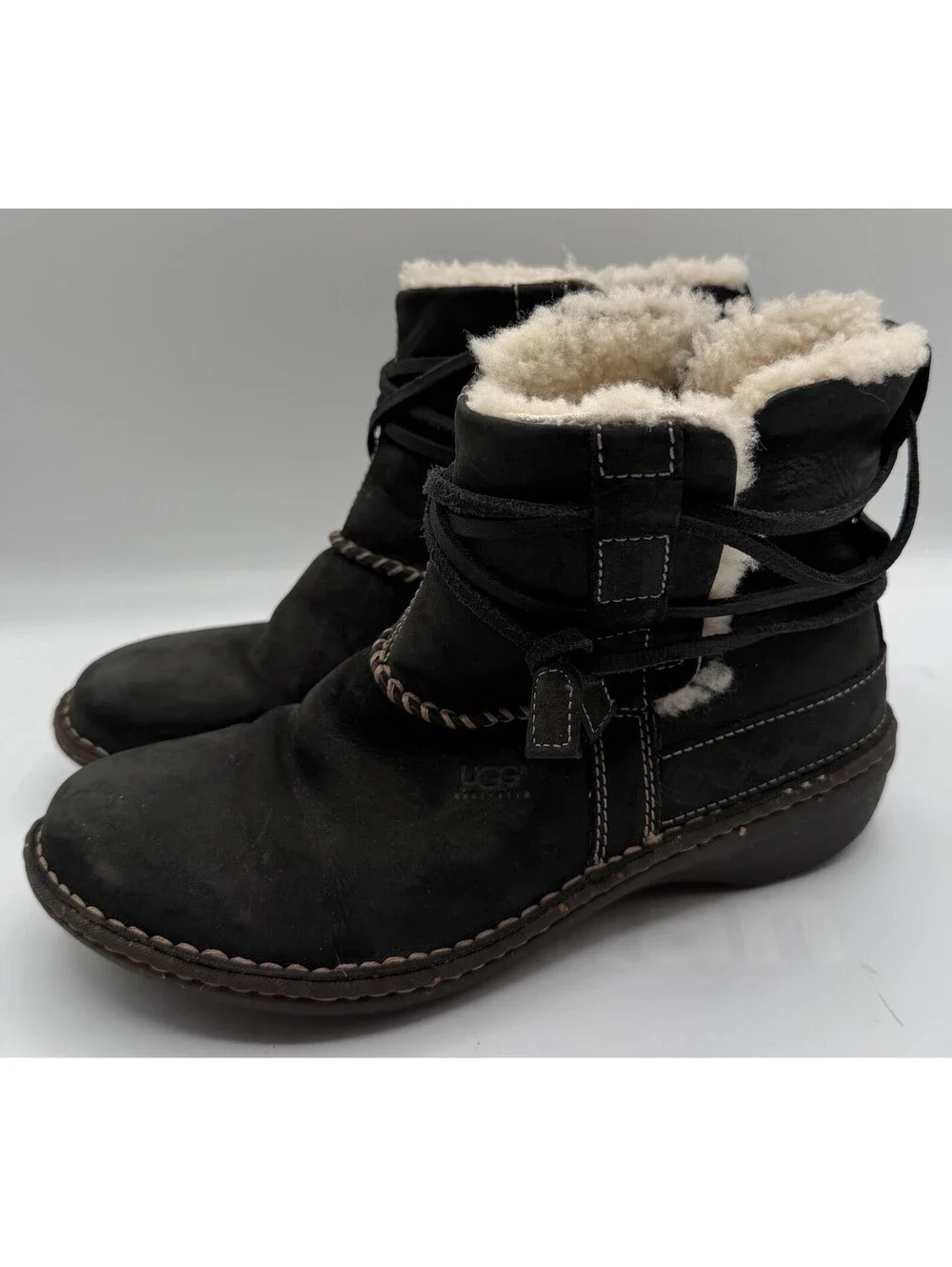 UGG Australia Cove Black Suede Ankle Boots 5136 Shearling Lined Women Size 8 GUC